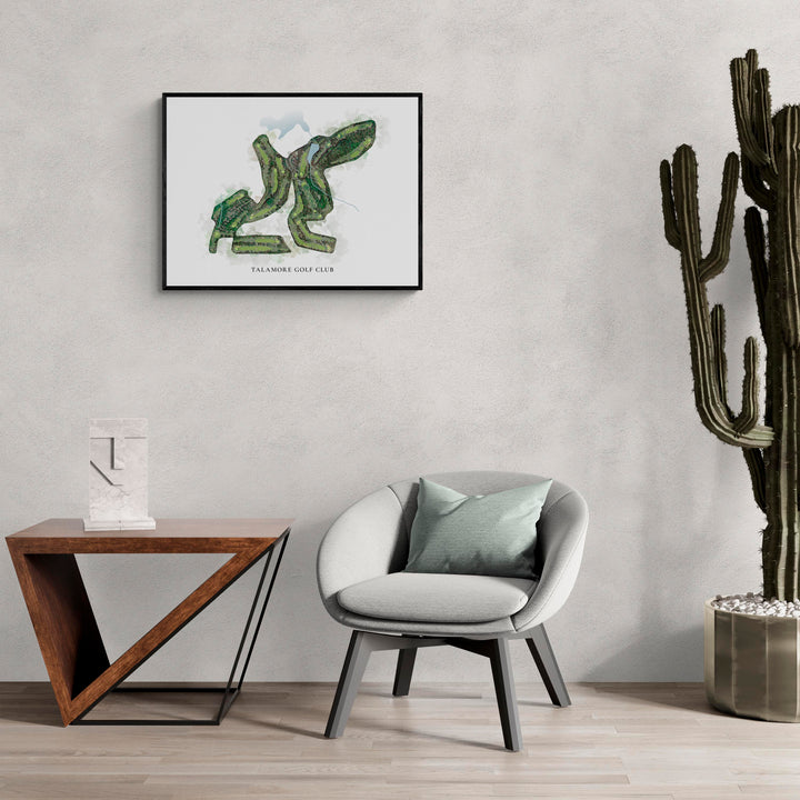 Classic Map of Talamore Golf Club in a living room with large cactus plant