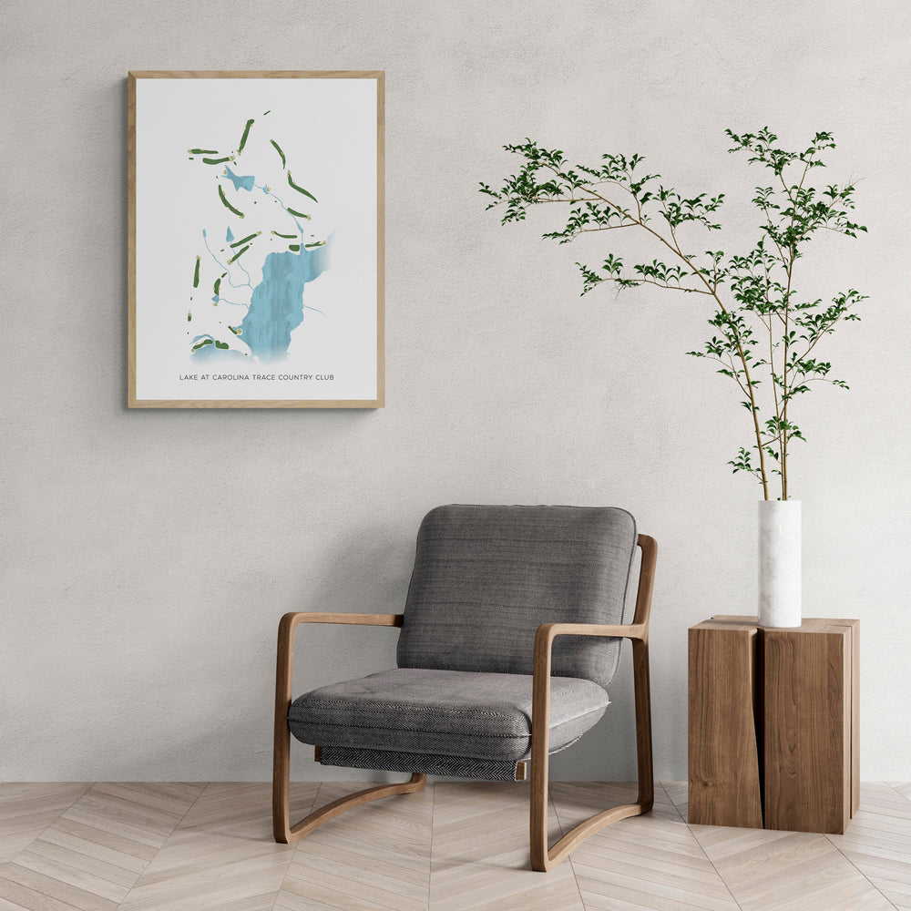 Modern Map of Lake At Carolina Trace Country Club with a comfy armchair and large plant