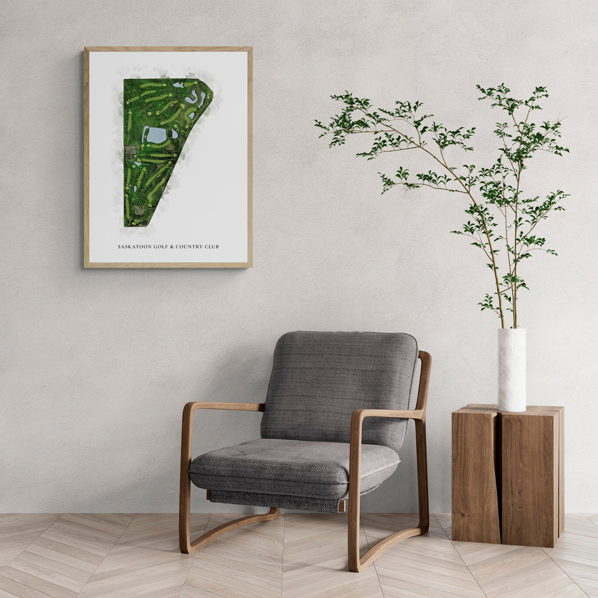 Classic Map of Saskatoon Golf & Country Club with a comfy armchair and large plant