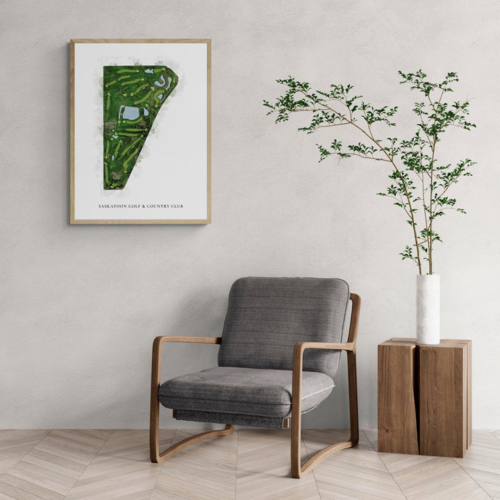Classic Map of Saskatoon Golf &amp; Country Club with a comfy armchair and large plant