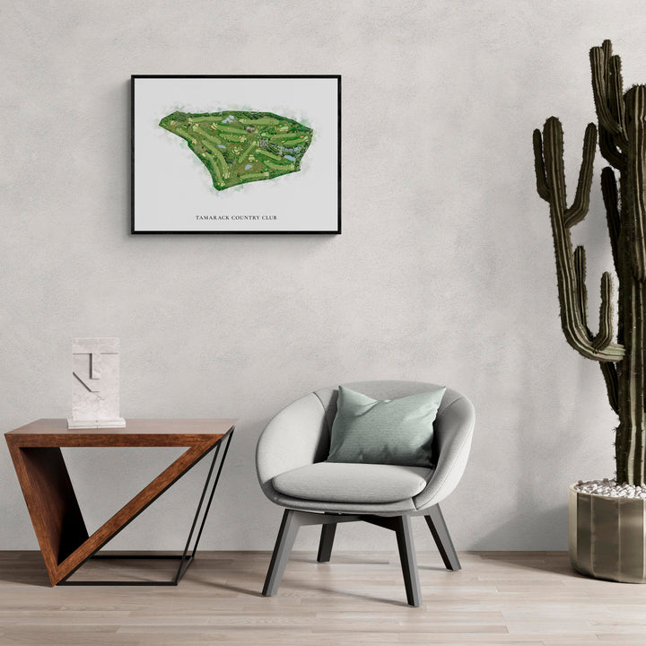 Classic Map of Tamarack Country Club in a living room with large cactus plant