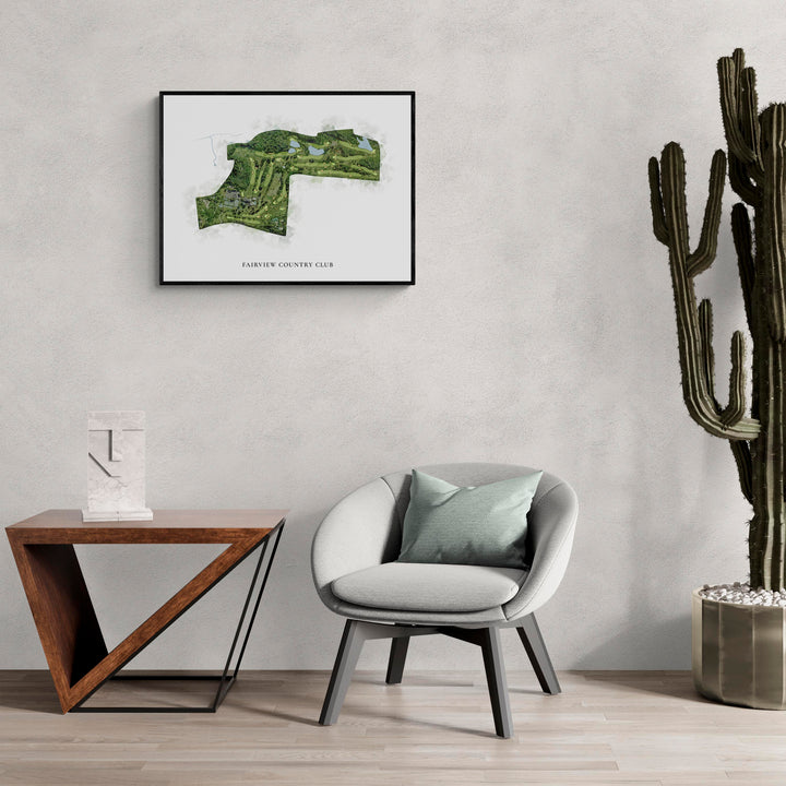Classic Map of Fairview Country Club in a living room with large cactus plant