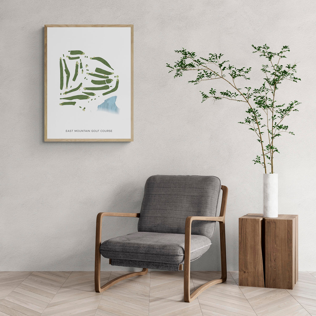 Modern Map of East Mountain Golf Course with a comfy armchair and large plant