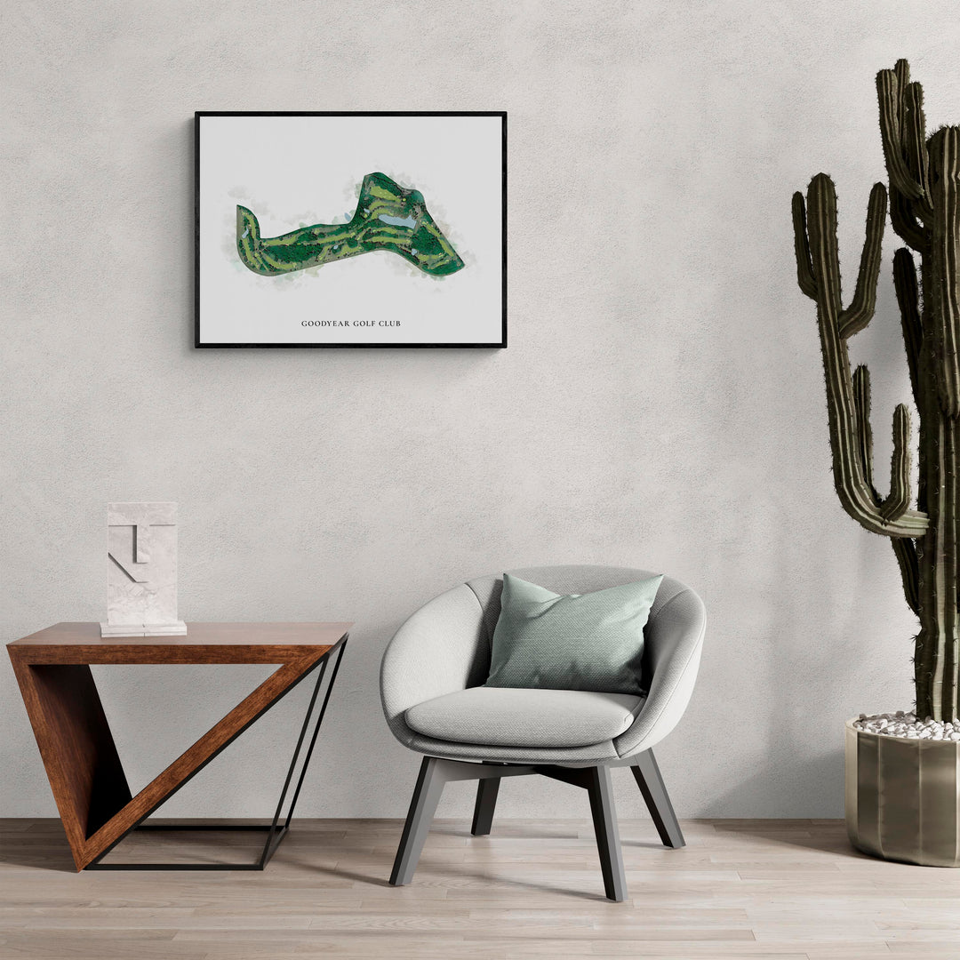 Classic Map of Goodyear Golf Club in a living room with large cactus plant