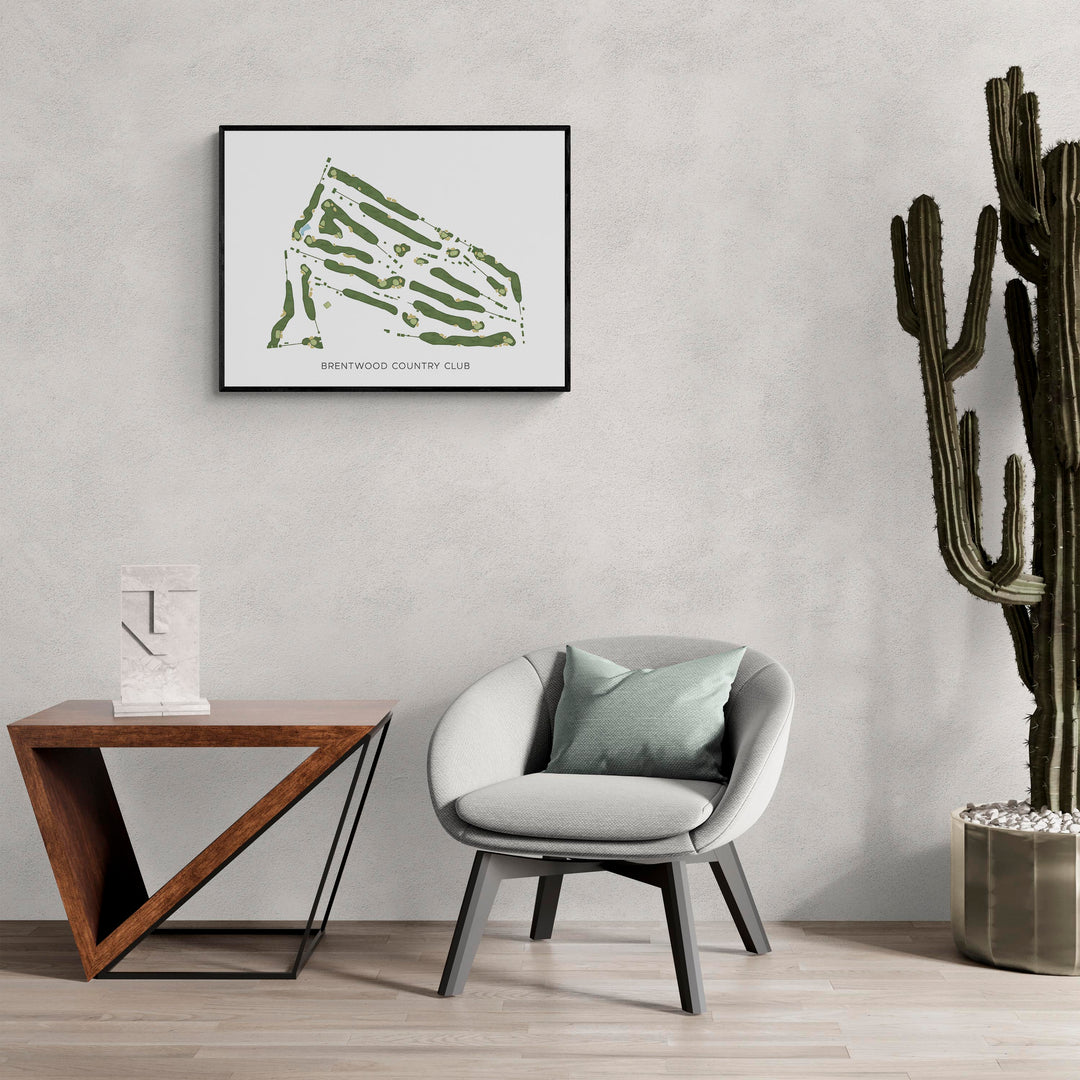 Modern Map of Brentwood Country Club in a living room with large cactus plant