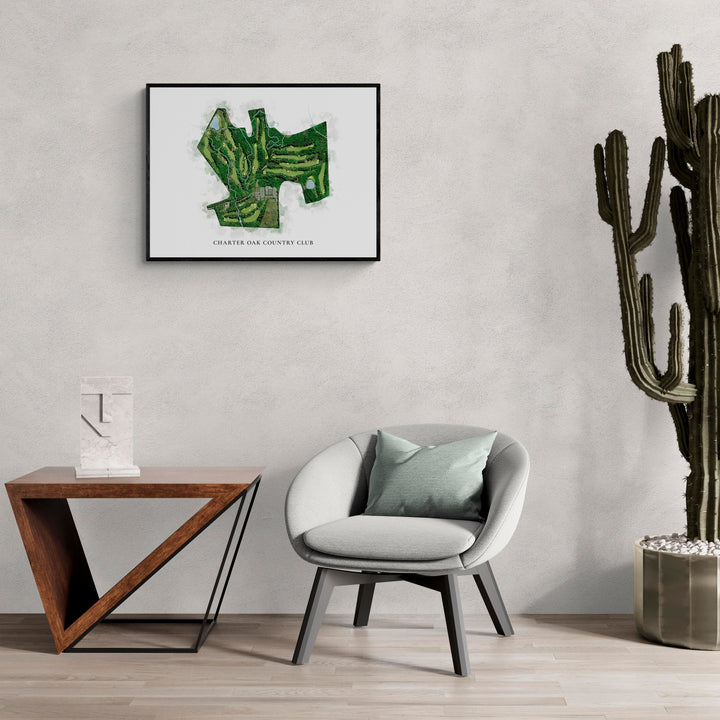 Classic Map of Charter Oak Country Club in a living room with large cactus plant