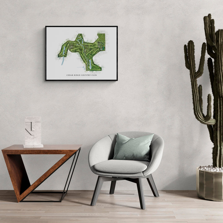 Classic Map of Cedar Ridge Country Club in a living room with large cactus plant