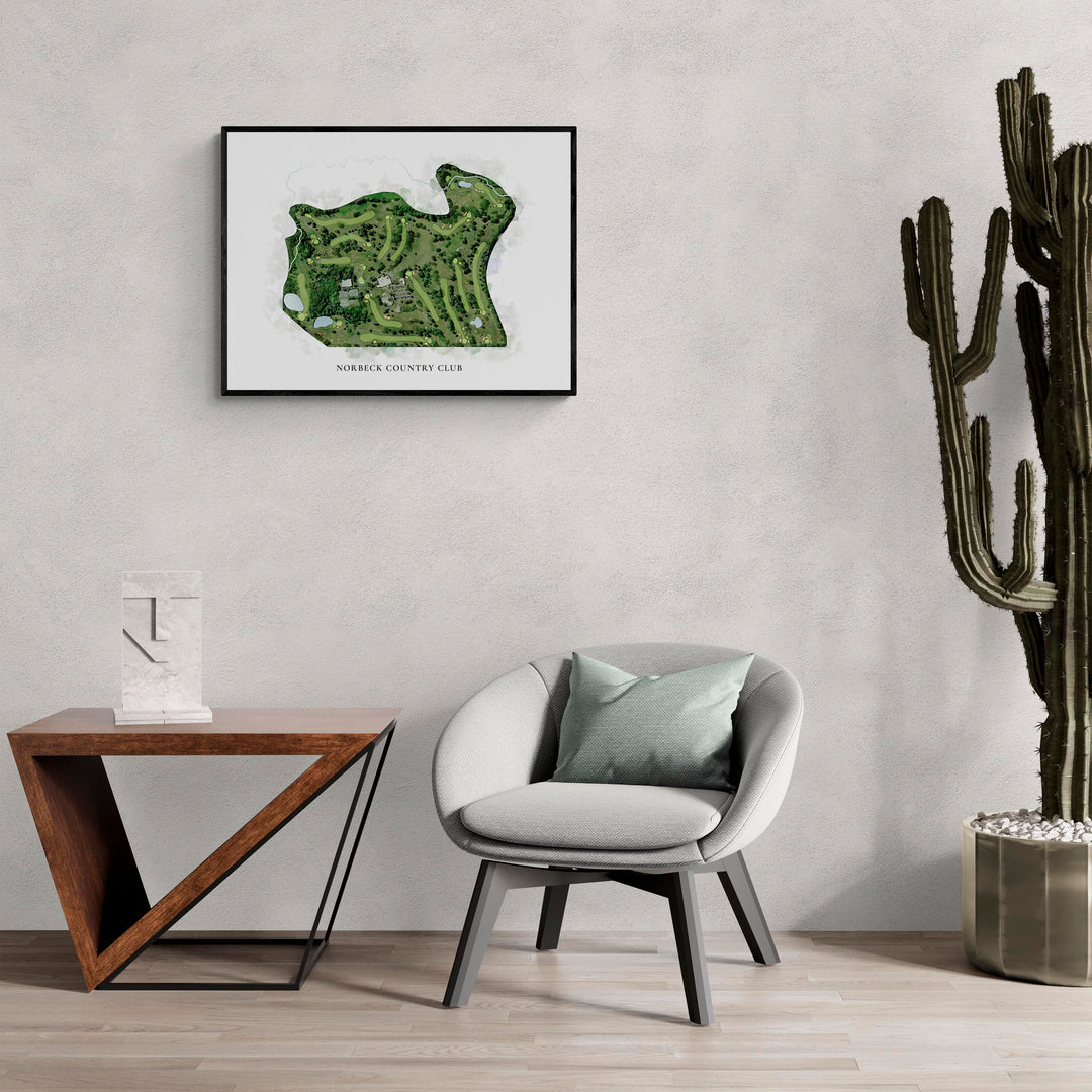 Classic Map of Norbeck Country Club in a living room with large cactus plant
