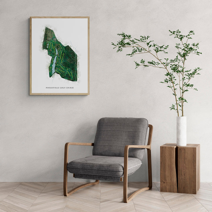 Classic Map of Poolesville Golf Course with a comfy armchair and large plant