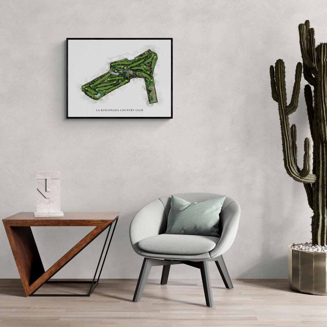 Classic Map of La Rinconada Country Club in a living room with large cactus plant