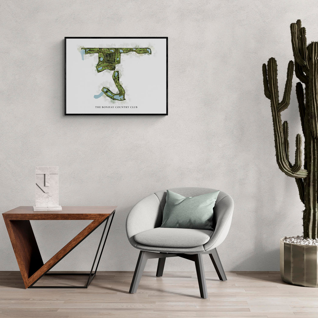 Classic Map of The Bonifay Country Club in a living room with large cactus plant