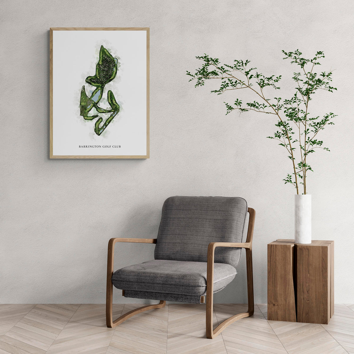 Classic Map of Barrington Golf Club with a comfy armchair and large plant
