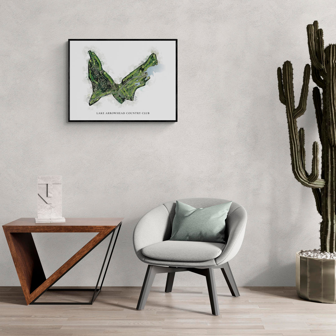 Classic Map of Lake Arrowhead Country Club in a living room with large cactus plant