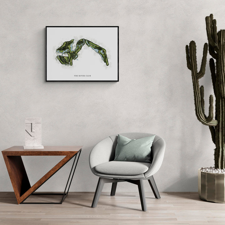 Classic Map of The River Club in a living room with large cactus plant