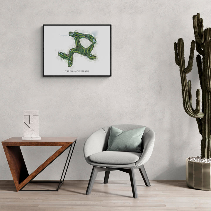 Classic Map of The Club At Inverness in a living room with large cactus plant