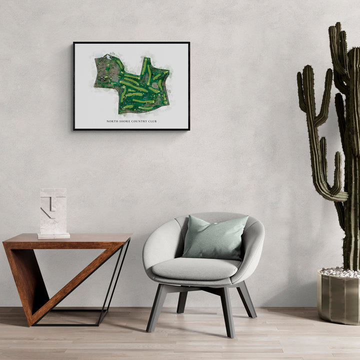 Classic Map of North Shore Country Club in a living room with large cactus plant