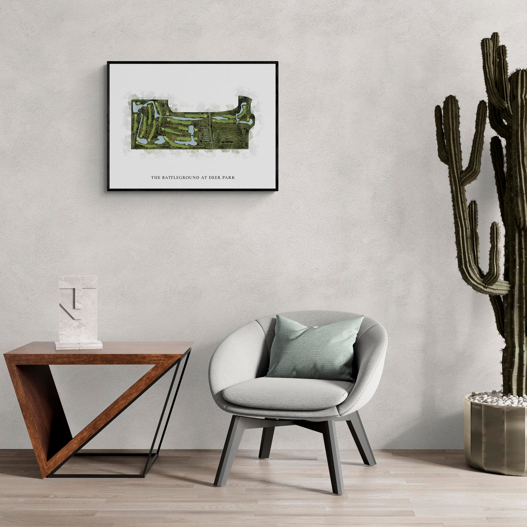 Classic Map of The Battleground At Deer Park in a living room with large cactus plant