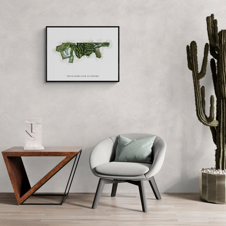 Classic Map of The Players Club At Foxfire in a living room with large cactus plant