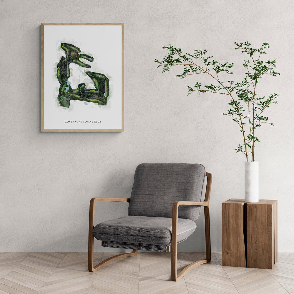 Classic Map of Governors Towne Club with a comfy armchair and large plant