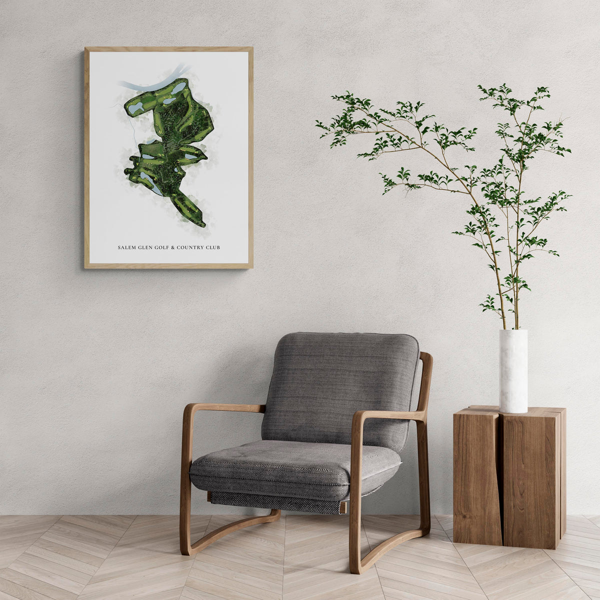 Classic Map of Salem Glen Golf & Country Club with a comfy armchair and large plant