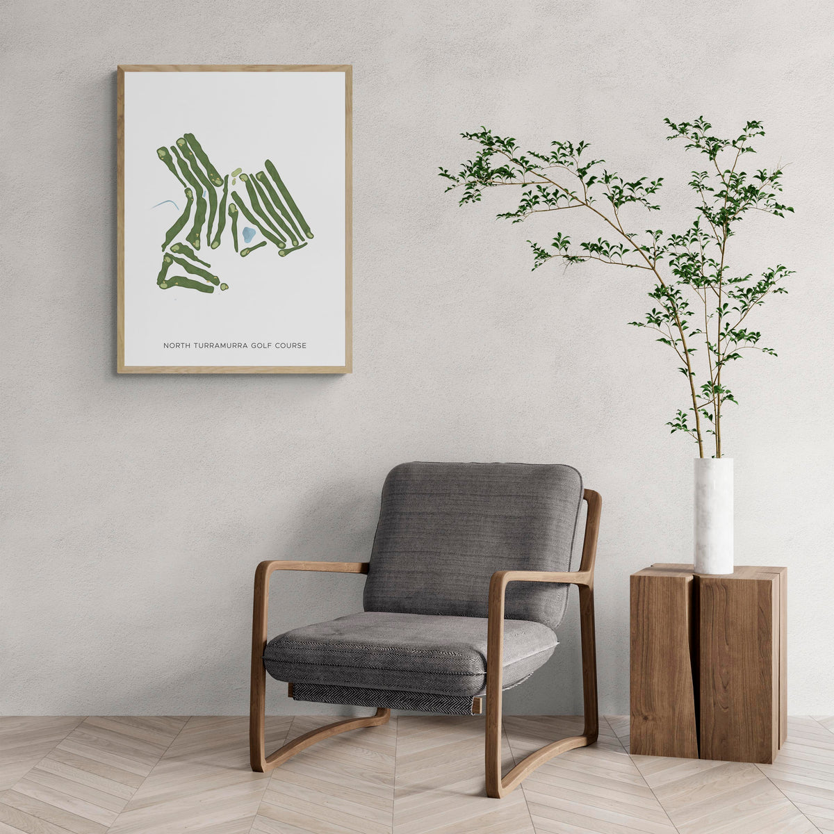 Modern Map of North Turramurra Golf Course with a comfy armchair and large plant