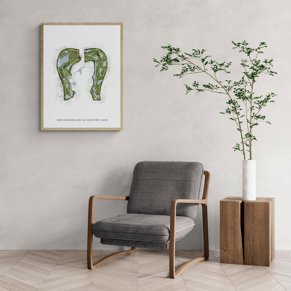 Classic Map of Miccosukee Golf & Country Club with a comfy armchair and large plant