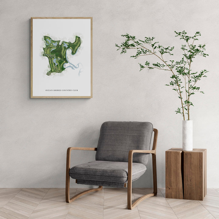 Classic Map of Ocean Shores Country Club with a comfy armchair and large plant