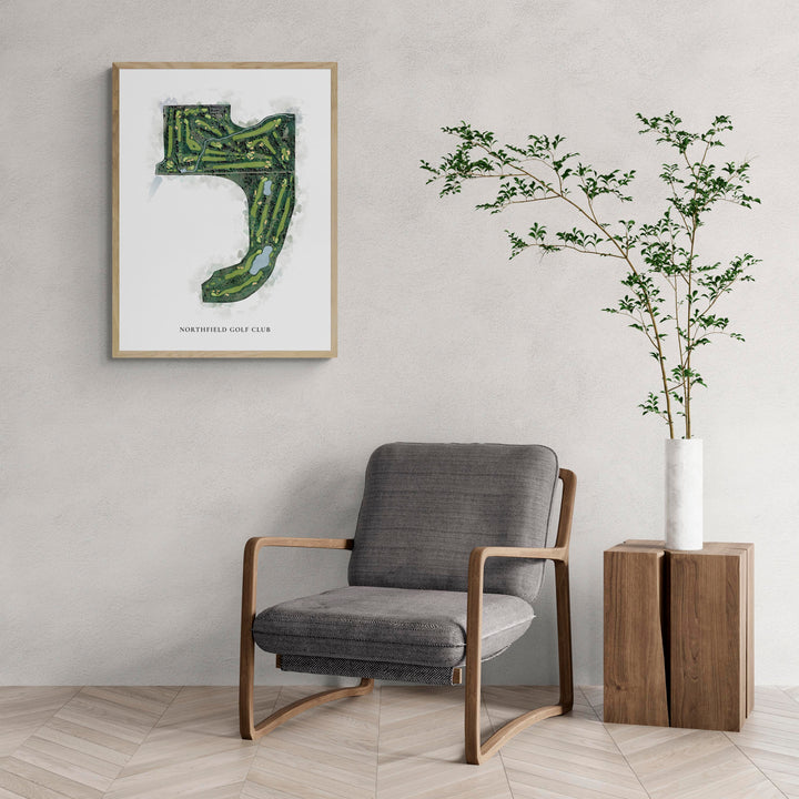 Classic Map of Northfield Golf Club with a comfy armchair and large plant
