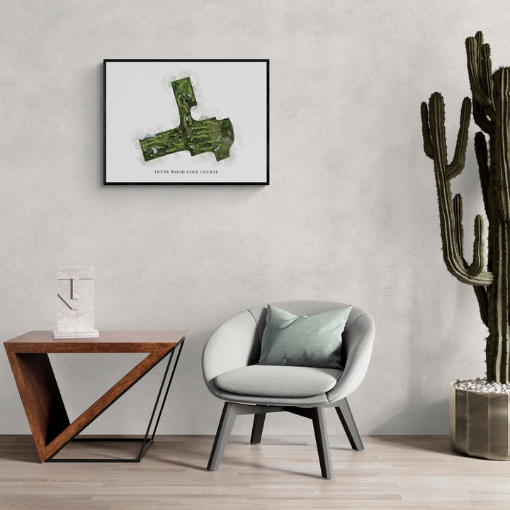 Classic Map of Inver Wood Golf Course in a living room with large cactus plant