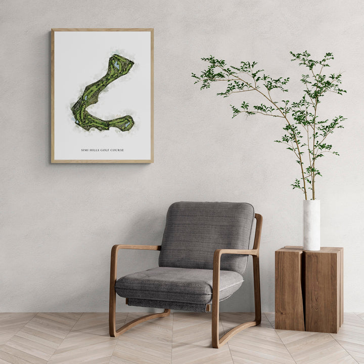 Classic Map of Simi Hills Golf Course with a comfy armchair and large plant