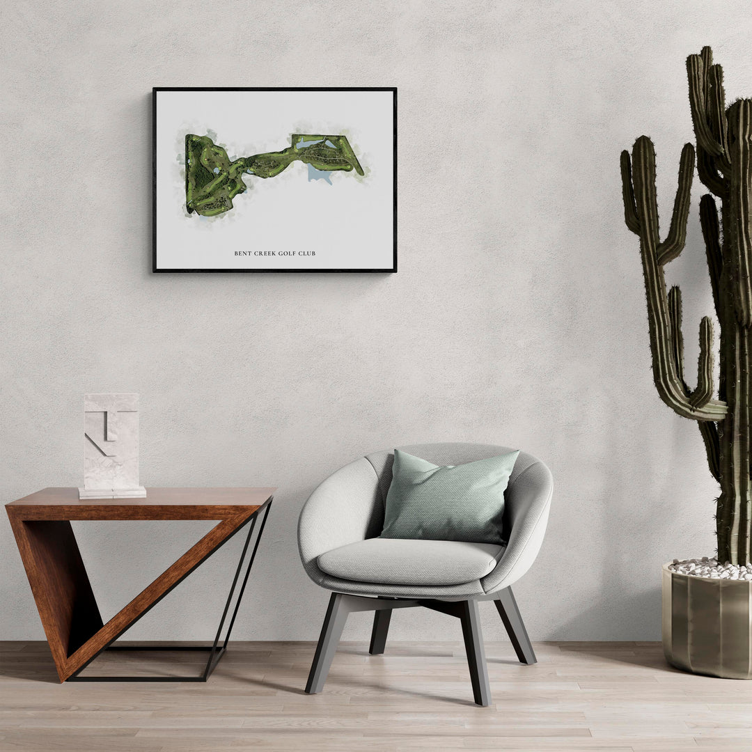 Classic Map of Bent Creek Golf Club in a living room with large cactus plant
