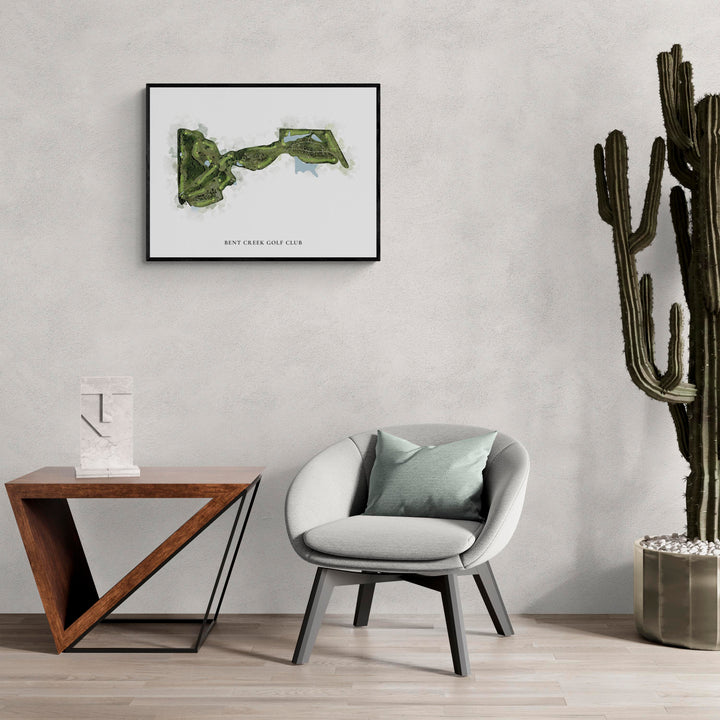 Classic Map of Bent Creek Golf Club in a living room with large cactus plant
