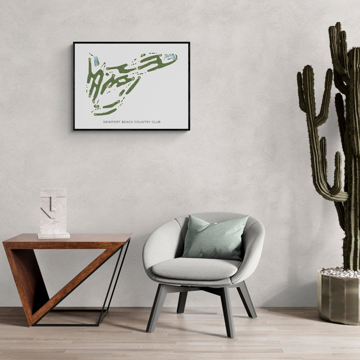 Modern Map of Newport Beach Country Club in a living room with large cactus plant