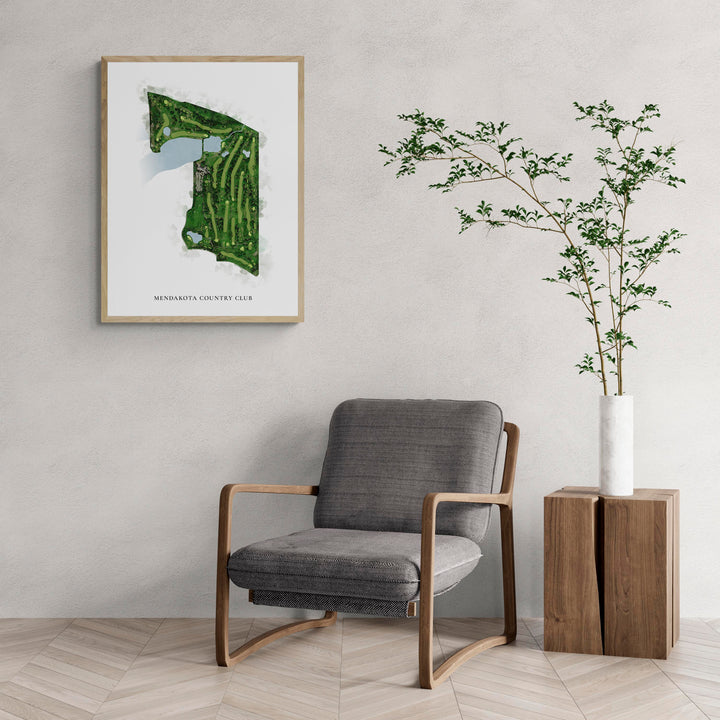 Classic Map of Mendakota Country Club with a comfy armchair and large plant