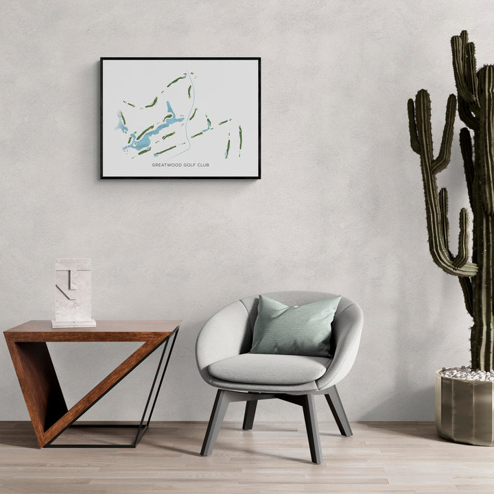 Modern Map of Greatwood Golf Club in a living room with large cactus plant