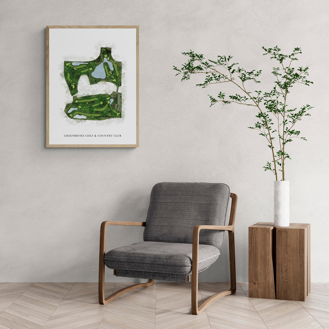 Classic Map of Greenbryre Golf &amp; Country Club with a comfy armchair and large plant