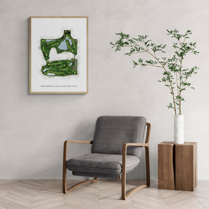 Classic Map of Greenbryre Golf &amp; Country Club with a comfy armchair and large plant