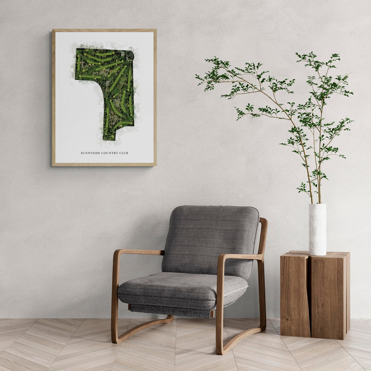 Classic Map of Sunnyside Country Club with a comfy armchair and large plant