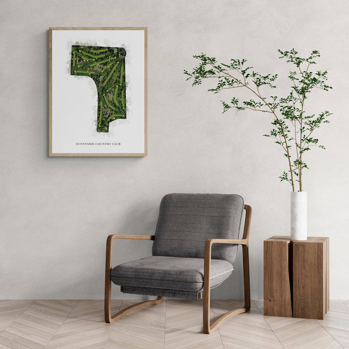 Classic Map of Sunnyside Country Club with a comfy armchair and large plant