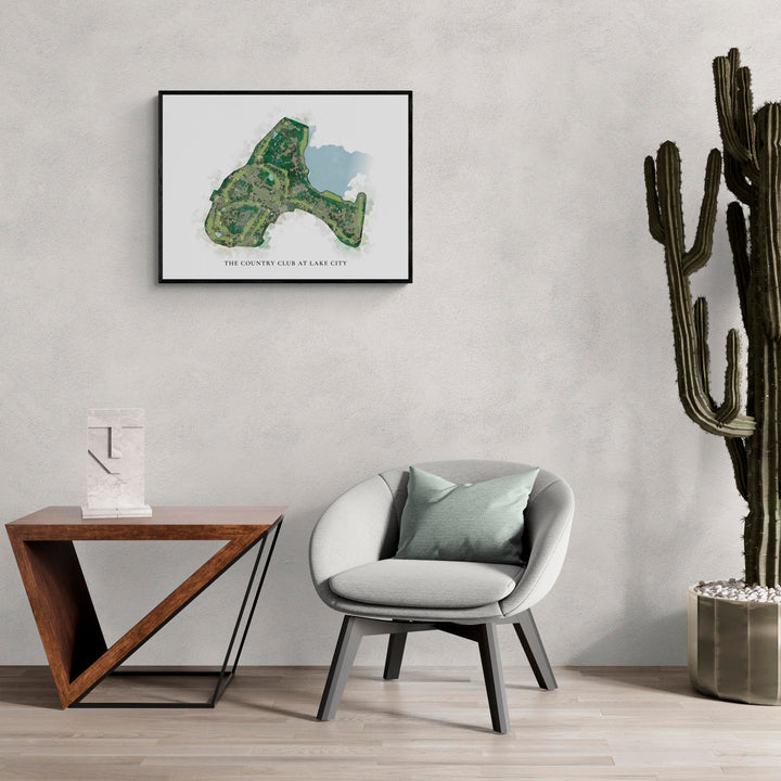 Classic Map of The Country Club At Lake City in a living room with large cactus plant