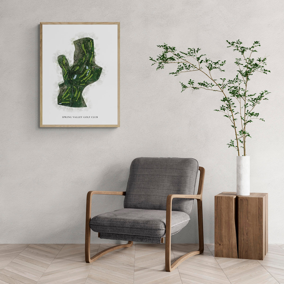 Classic Map of Spring Valley Golf Club with a comfy armchair and large plant