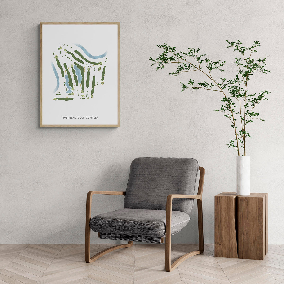 Modern Map of Riverbend Golf Complex with a comfy armchair and large plant