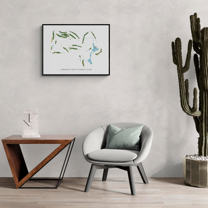 Modern Map of Longleaf Golf & Family Club in a living room with large cactus plant