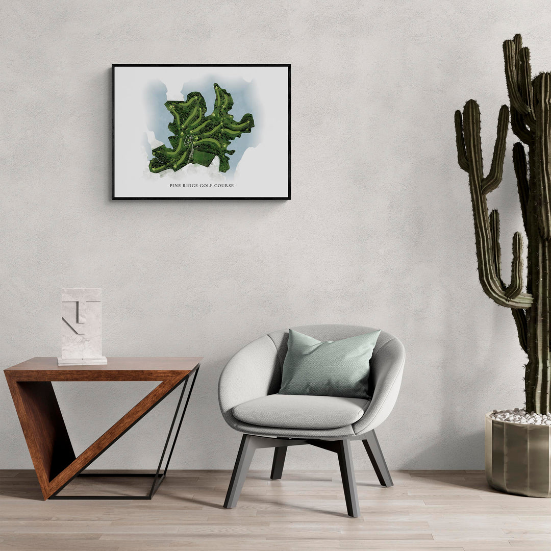 Classic Map of Pine Ridge Golf Course in a living room with large cactus plant
