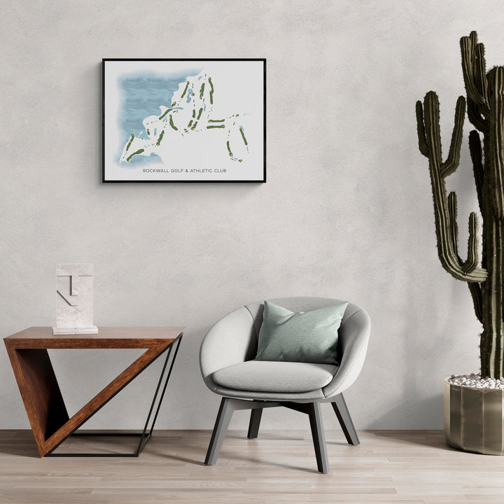 Modern Map of Rockwall Golf & Athletic Club in a living room with large cactus plant