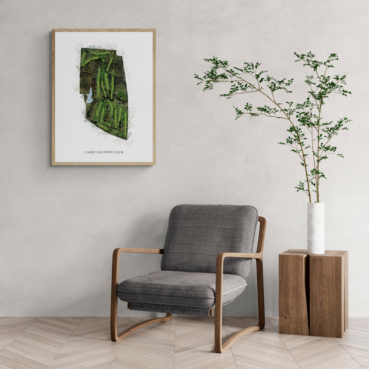 Classic Map of Cadiz Country Club with a comfy armchair and large plant