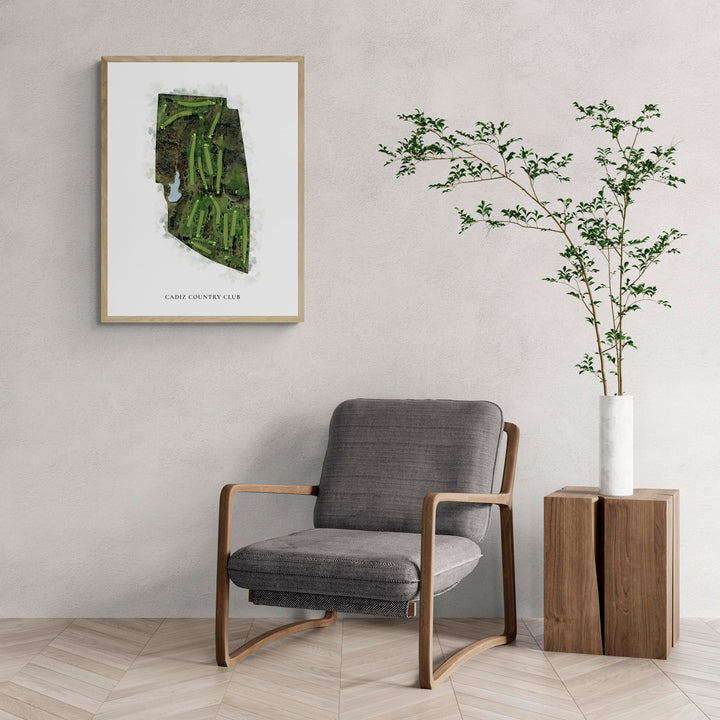 Classic Map of Cadiz Country Club with a comfy armchair and large plant