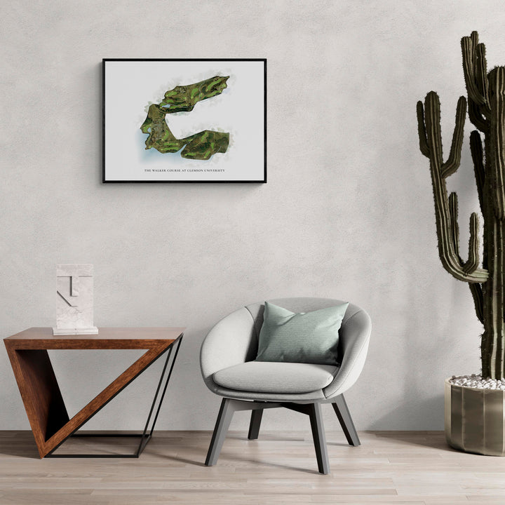 Classic Map of The Walker Course At Clemson University in a living room with large cactus plant