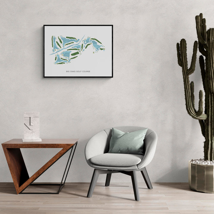 Modern Map of Big Oaks Golf Course in a living room with large cactus plant