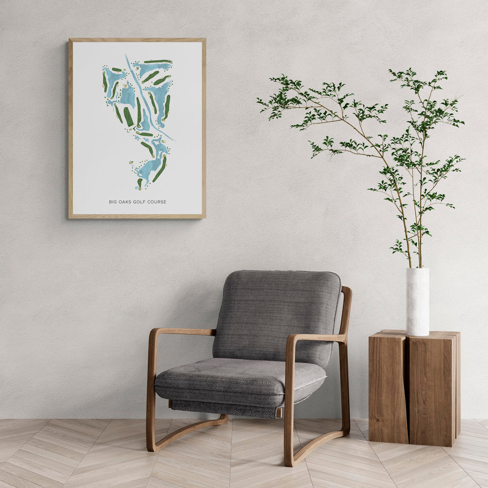 Modern Map of Big Oaks Golf Course with a comfy armchair and large plant